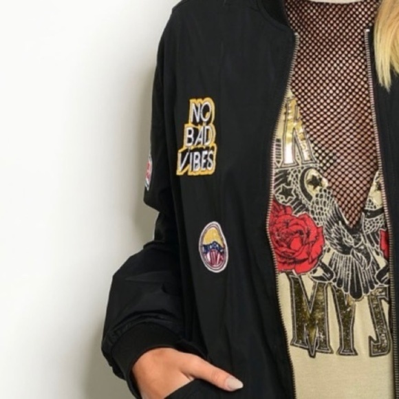 Patch Long Bomber Jacket - Picture 3 of 8